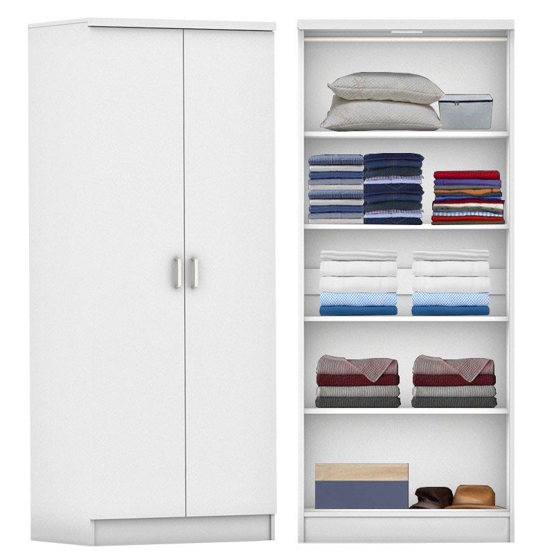 Raymo 2 Door Wardrobe With Shelf White, 2 Door Cupboard With Shelves Bunnings