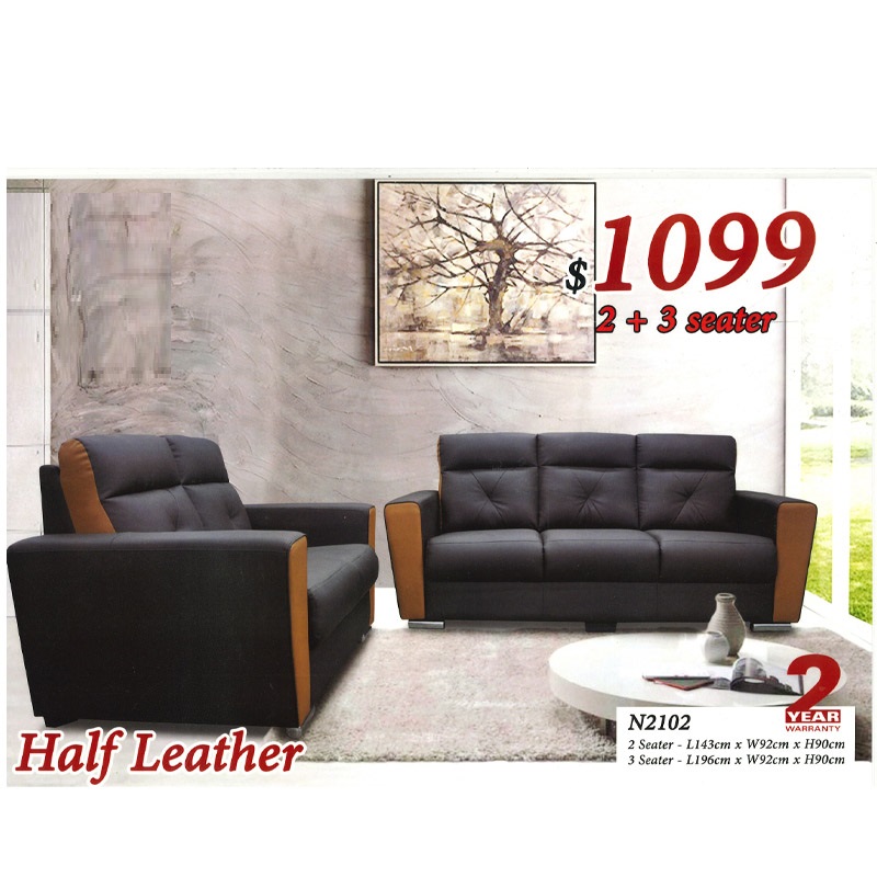 N2102 Sofa Set Half Leather Lcf